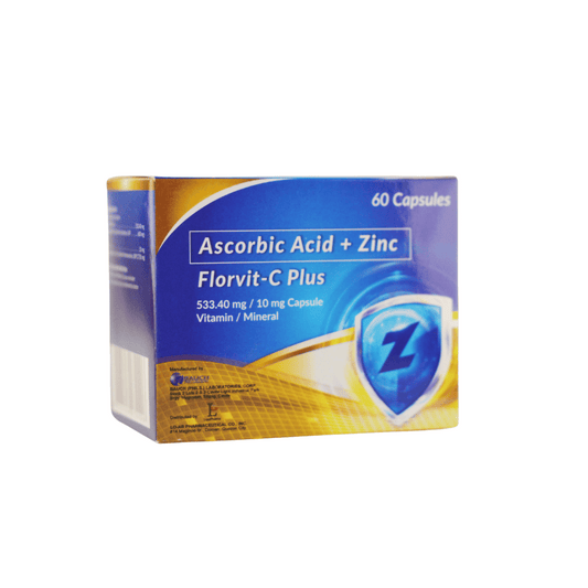 Florvit C PLUS: Ascorbic Acid + Zinc 533.40mg/10mg Capsule (60 capsules per box)